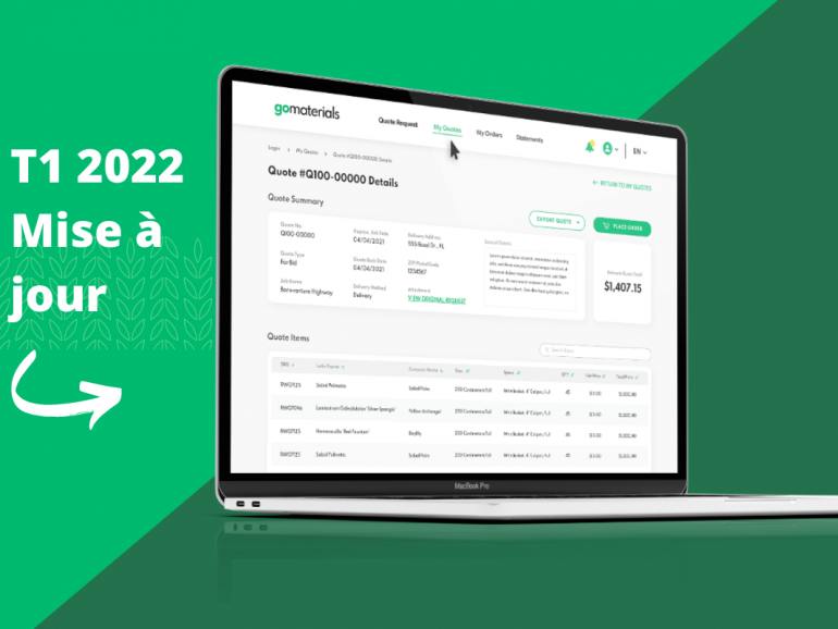 Mise à jour du 1er trimestre 2022 pour la plateforme GoMaterials