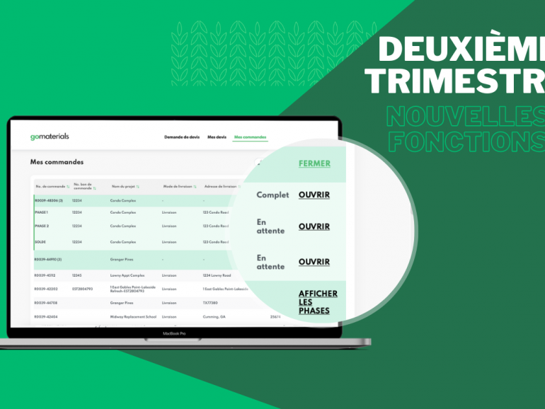 Mises à jour de la plateforme GoMaterials du deuxième trimestre 2022