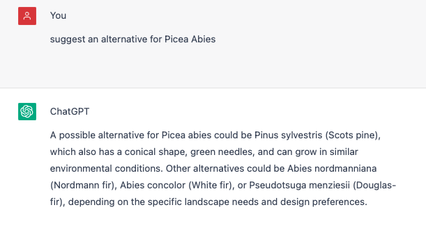 ChatGPT landscaping plant substitutions