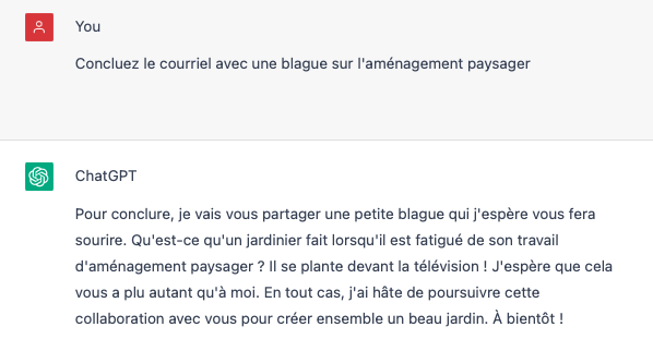 ChatGPT blague d'aménagement paysager